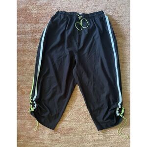 JUST MY SIZE 16W Black Pants Neon Green White Trim Adjustable Hem Pockets